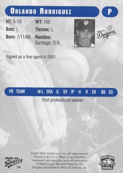 2001 Grandstand Great Falls Dodgers #24 Orlando Rodriguez Back