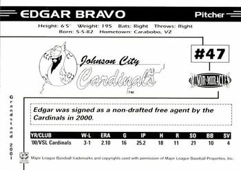 2001 Grandstand Johnson City Cardinals #NNO Edgar Bravo Back
