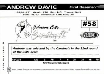 2001 Grandstand Johnson City Cardinals #NNO Andrew Davie Back