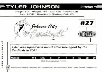 2001 Grandstand Johnson City Cardinals #NNO Tyler Johnson Back