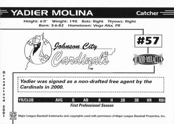 2001 Grandstand Johnson City Cardinals #NNO Yadier Molina Back