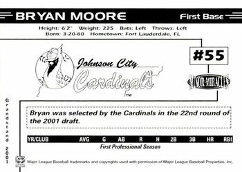 2001 Grandstand Johnson City Cardinals #NNO Bryan Moore Back