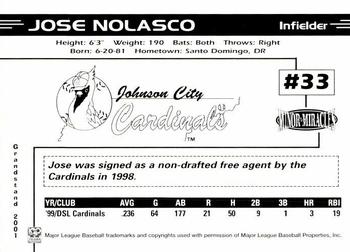 2001 Grandstand Johnson City Cardinals #NNO Jose Nolasco Back