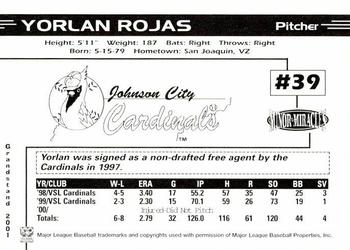 2001 Grandstand Johnson City Cardinals #NNO Yorlan Rojas Back