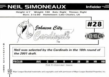 2001 Grandstand Johnson City Cardinals #NNO Neil Simoneaux Back