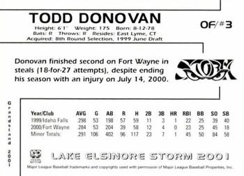 2001 Grandstand Lake Elsinore Storm #NNO Todd Donovan Back