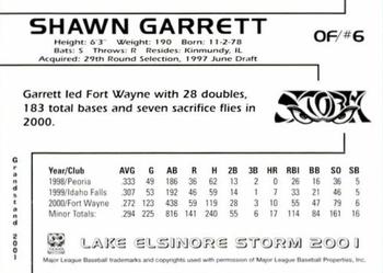 2001 Grandstand Lake Elsinore Storm #NNO Shawn Garrett Back