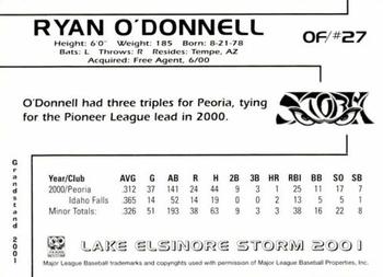 2001 Grandstand Lake Elsinore Storm #NNO Ryan O'Donnell Back