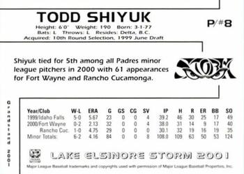 2001 Grandstand Lake Elsinore Storm #NNO Todd Shiyuk Back