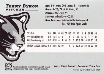 2001 Grandstand Kane County Cougars #3 Terry Byron Back