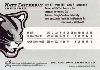 2001 Grandstand Kane County Cougars #7 Matt Easterday Back