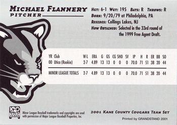 2001 Grandstand Kane County Cougars #9 Michael Flannery Back
