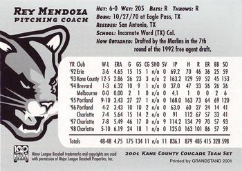 2001 Grandstand Kane County Cougars #18 Rey Mendoza Back
