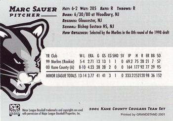 2001 Grandstand Kane County Cougars #23 Marc Sauer Back