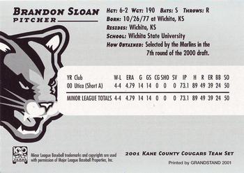 2001 Grandstand Kane County Cougars #25 Brandon Sloan Back