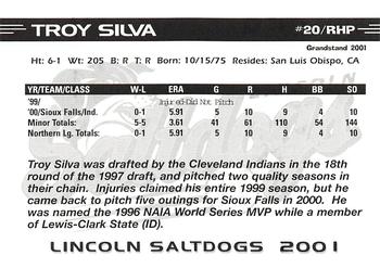 2001 Grandstand Lincoln Saltdogs #NNO Troy Silva Back