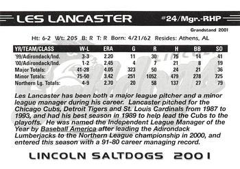 2001 Grandstand Lincoln Saltdogs #NNO Les Lancaster Back