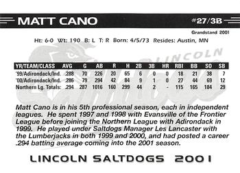 2001 Grandstand Lincoln Saltdogs #NNO Matt Cano Back
