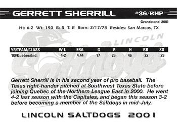2001 Grandstand Lincoln Saltdogs #NNO Gerrett Sherrill Back