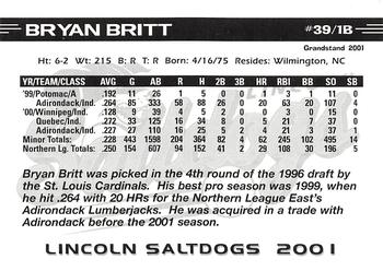2001 Grandstand Lincoln Saltdogs #NNO Bryan Britt Back