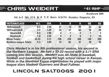 2001 Grandstand Lincoln Saltdogs #NNO Chris Weidert Back