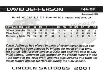 2001 Grandstand Lincoln Saltdogs #NNO David Jefferson Back