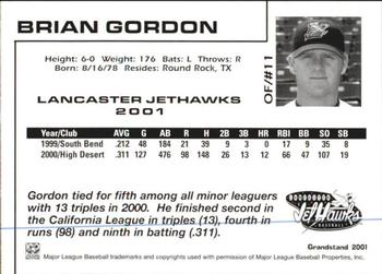 2001 Grandstand Lancaster JetHawks #11 Brian Gordon Back