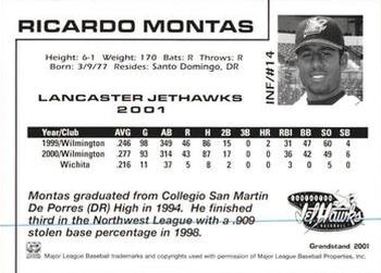 2001 Grandstand Lancaster JetHawks #14 Ricardo Montas Back