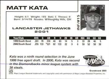 2001 Grandstand Lancaster JetHawks #15 Matt Kata Back