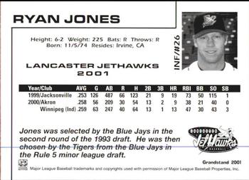 2001 Grandstand Lancaster JetHawks #26 Ryan Jones Back