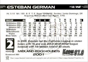 2001 Grandstand Midland RockHounds #12 Esteban German Back