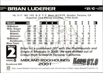 2001 Grandstand Midland RockHounds #21 Brian Luderer Back