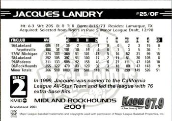 2001 Grandstand Midland RockHounds #25 Jacques Landry Back