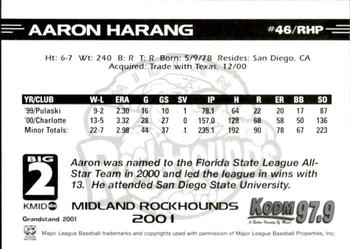 2001 Grandstand Midland RockHounds #46 Aaron Harang Back