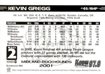2001 Grandstand Midland RockHounds #45 Kevin Gregg Back