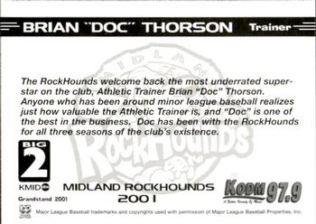 2001 Grandstand Midland RockHounds #NNO Brian Thorson Back