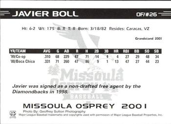 2001 Grandstand Missoula Osprey #NNO Javier Boll Back