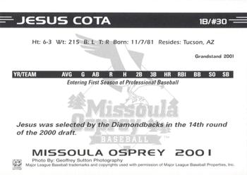 2001 Grandstand Missoula Osprey #NNO Jesus Cota Back