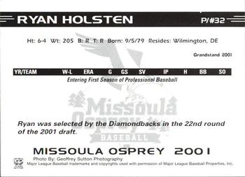 2001 Grandstand Missoula Osprey #NNO Ryan Holsten Back
