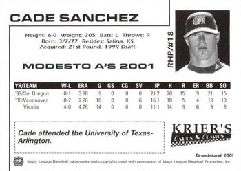 2001 Grandstand Modesto A's #18 Cade Sanchez Back