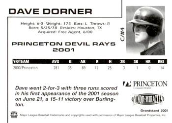 2001 Grandstand Princeton Devil Rays #NNO Dave Dorner Back
