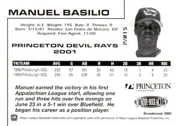 2001 Grandstand Princeton Devil Rays #NNO Manuel Basilio Back