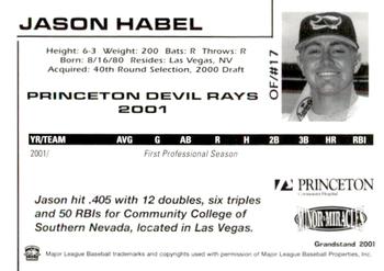 2001 Grandstand Princeton Devil Rays #NNO Jason Habel Back