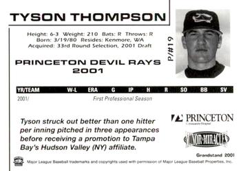 2001 Grandstand Princeton Devil Rays #NNO Tyson Thompson Back