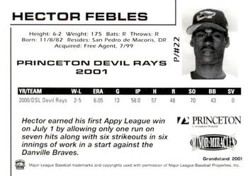 2001 Grandstand Princeton Devil Rays #NNO Hector Febles Back