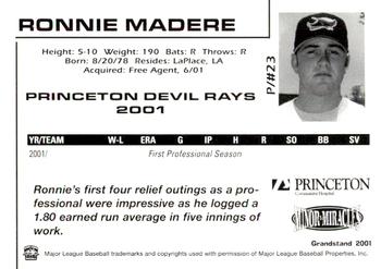 2001 Grandstand Princeton Devil Rays #NNO Ronnie Madere Back