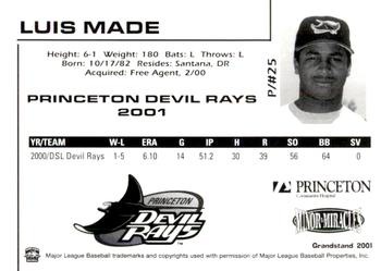 2001 Grandstand Princeton Devil Rays #NNO Luis Made Back