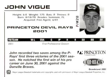 2001 Grandstand Princeton Devil Rays #NNO John Vigue Back
