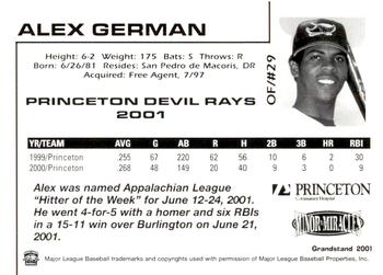 2001 Grandstand Princeton Devil Rays #NNO Alex German Back