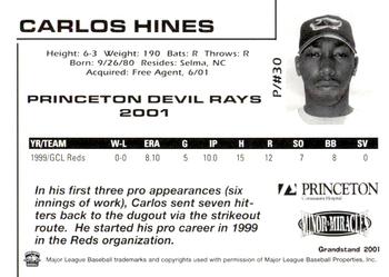 2001 Grandstand Princeton Devil Rays #NNO Carlos Hines Back